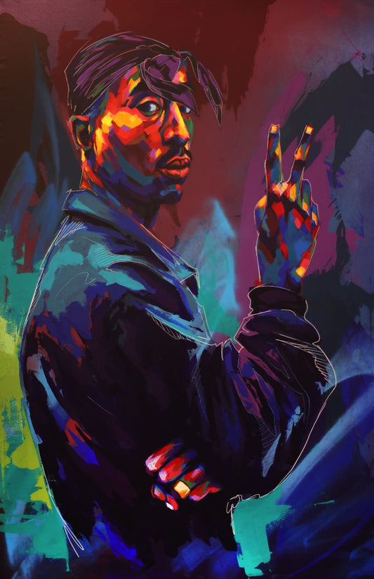 Tupac with a Gun Poster | Blue and Purple Painted Portrait - Music Poster