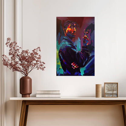 Tupac with a Gun Poster | Blue and Purple Painted Portrait - Music Poster