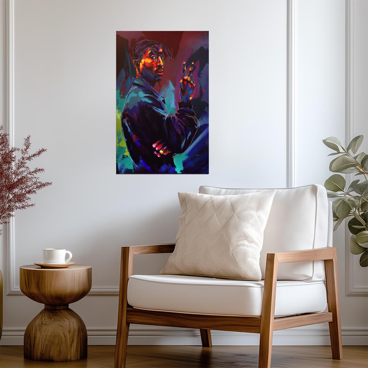Tupac with a Gun Poster | Blue and Purple Painted Portrait - Music Poster