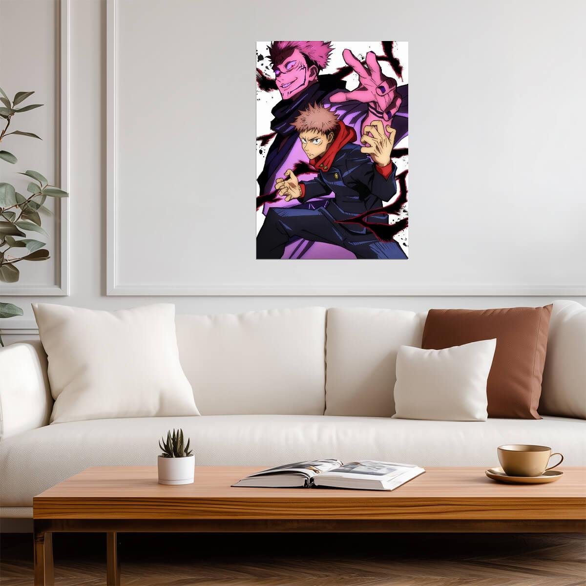 Jujutsu Kaisen Poster | Yuji Itadori and Sukuna | Purple and Black Illustration - Anime Poster