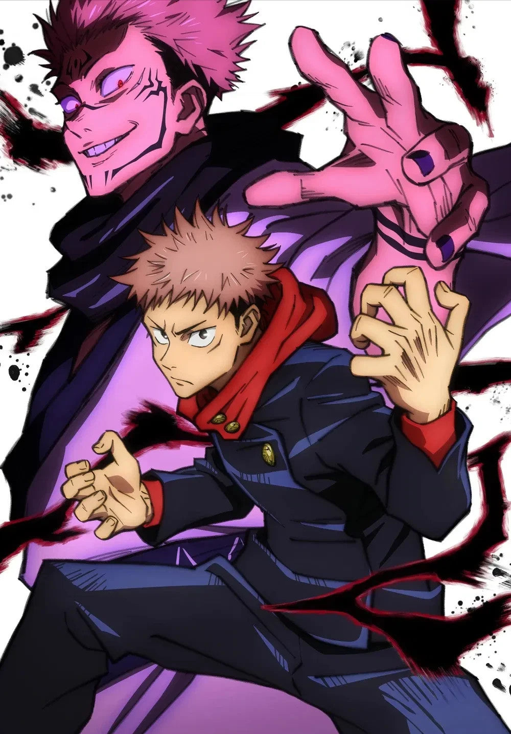 Jujutsu Kaisen Poster | Yuji Itadori and Sukuna | Purple and Black Illustration - Anime Poster