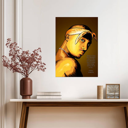 Tupac Shakur Art Poster | Gold Portrait and Quote Print - Music Poster