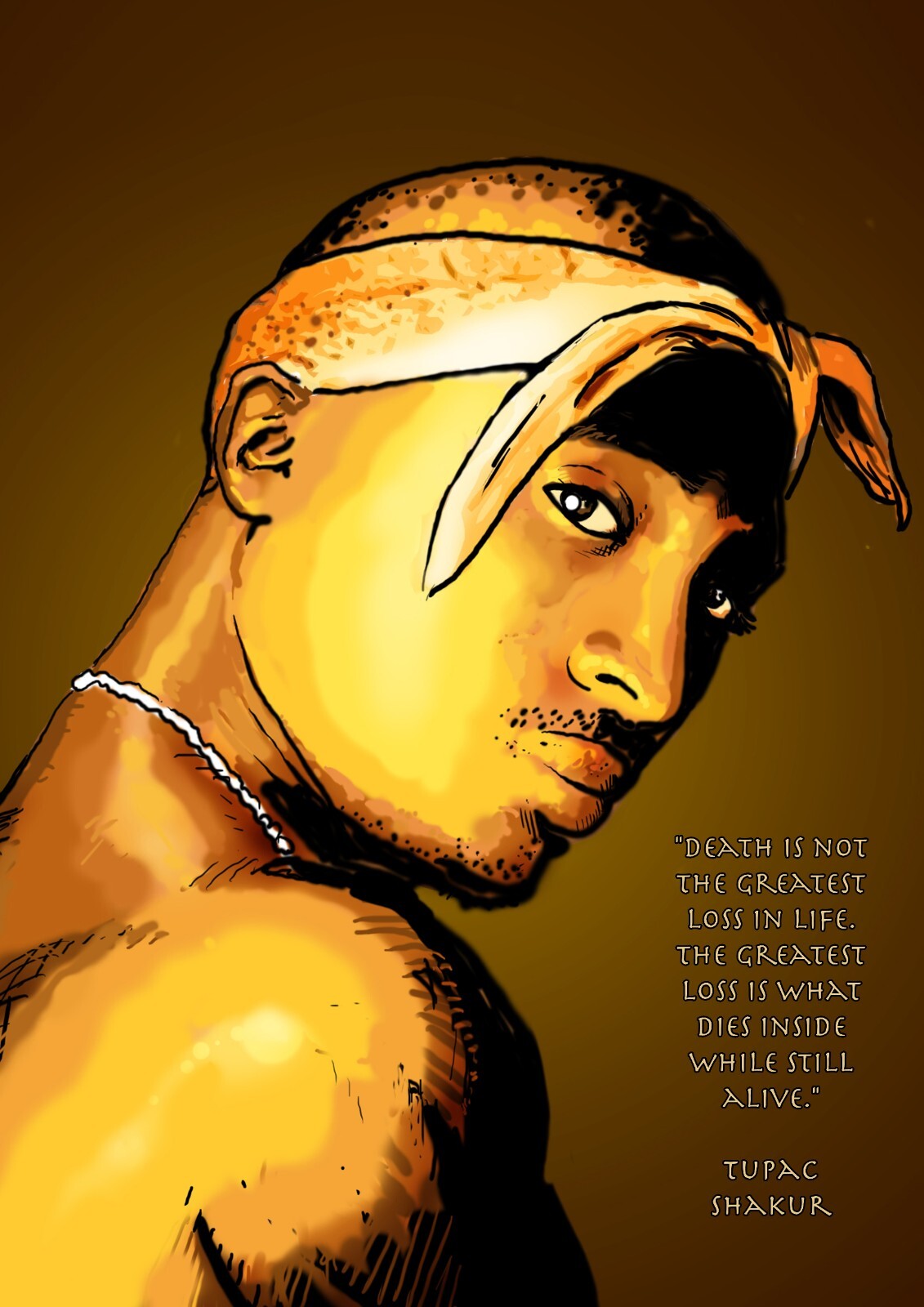 Tupac Shakur Art Poster | Gold Portrait and Quote Print - Music Poster