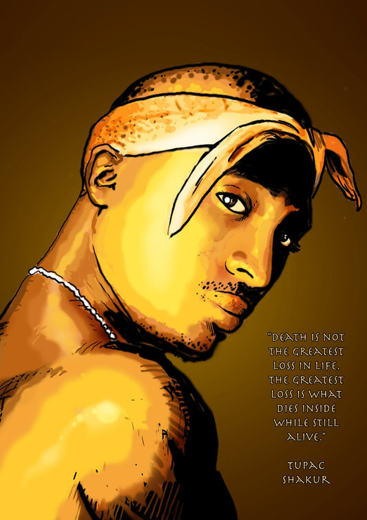 Tupac Shakur Art Poster | Gold Portrait and Quote Print - Music Poster