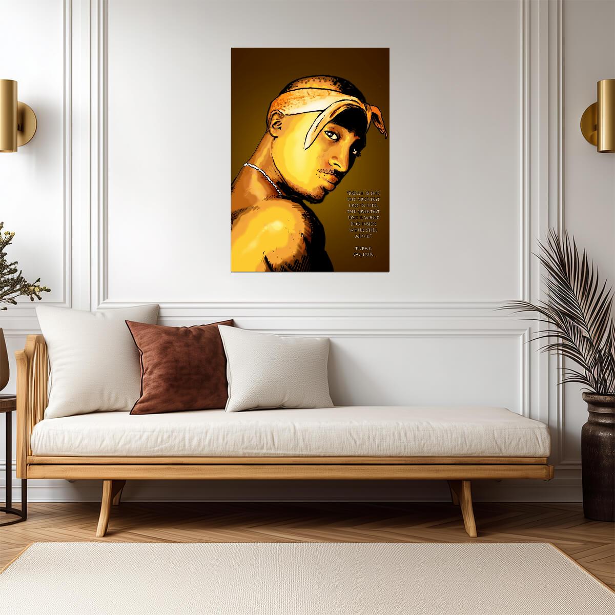 Tupac Shakur Art Poster | Gold Portrait and Quote Print - Music Poster