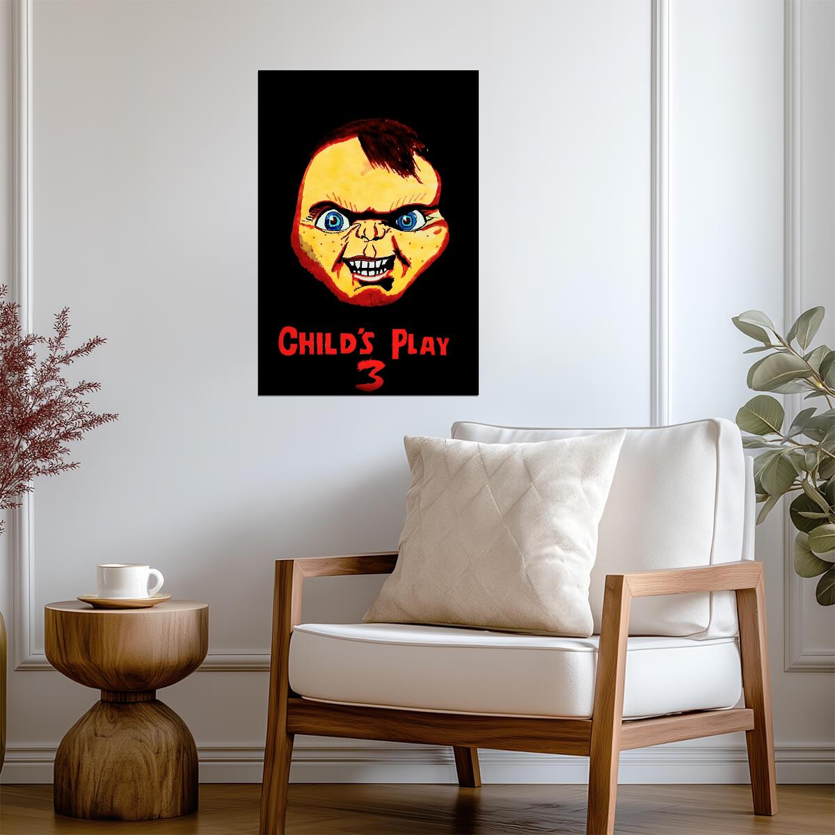 Child's Play 3 Movie Poster | Yellow and Red Chucky Face Illustration - Movies & TV Poster
