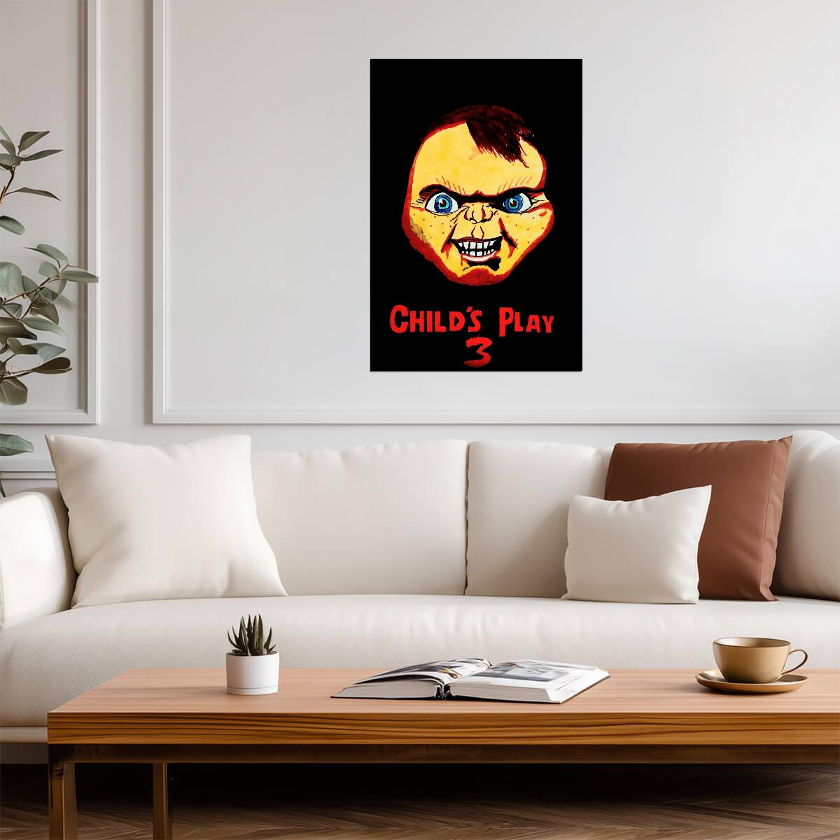 Child's Play 3 Movie Poster | Yellow and Red Chucky Face Illustration - Movies & TV Poster