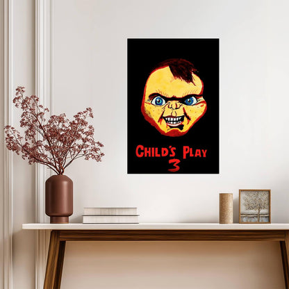Child's Play 3 Movie Poster | Yellow and Red Chucky Face Illustration - Movies & TV Poster