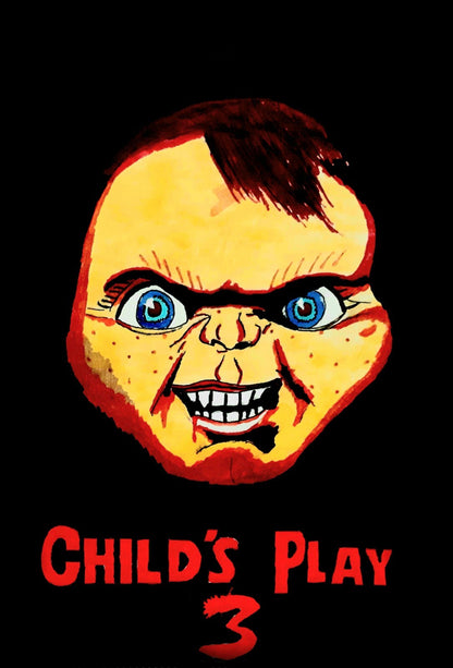 Child's Play 3 Movie Poster | Yellow and Red Chucky Face Illustration - Movies & TV Poster