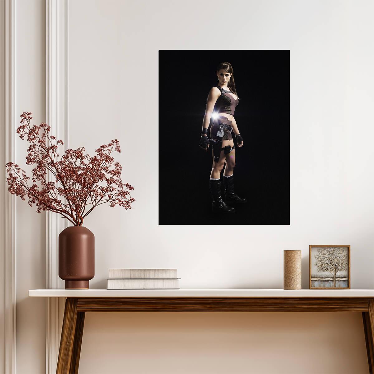 Tomb Raider Poster | Lara Croft in a Black Outfit with a Flashlight - Video Games Poster