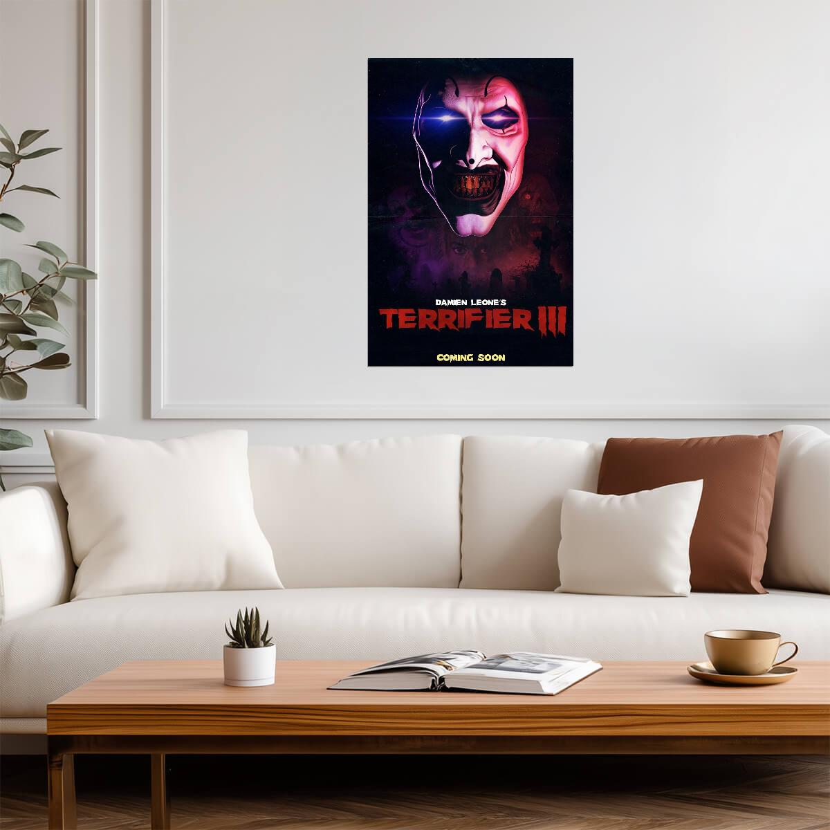 Terrifier 3 Movie Poster | Art the Clown with a Glowing Eye - Movies & TV Poster