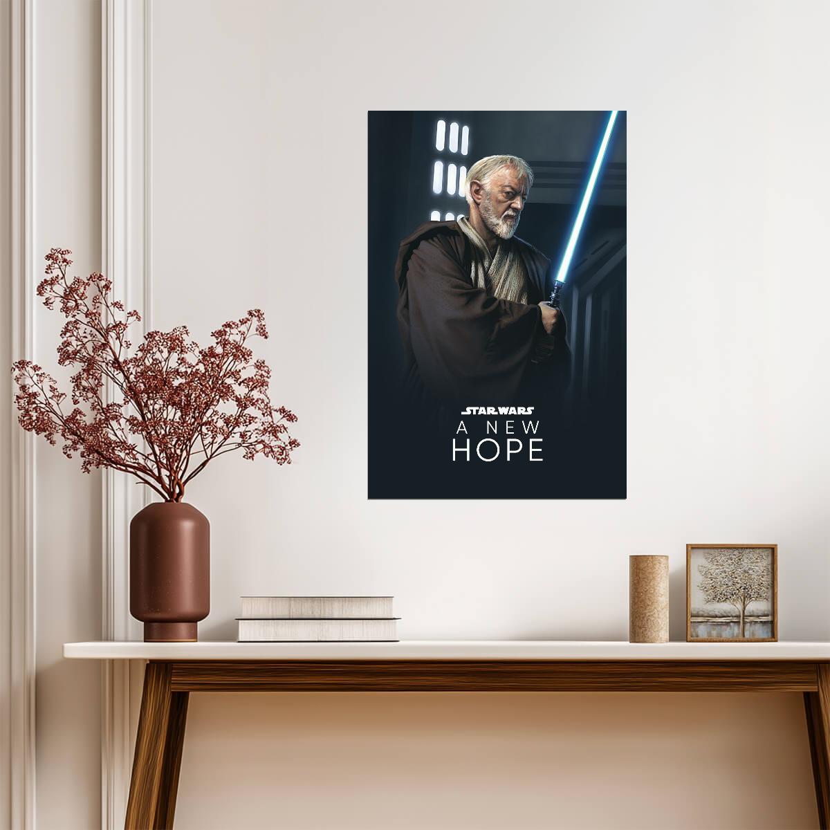 Star Wars A New Hope Movie Poster | Obi-Wan Kenobi with Blue Lightsaber - Movies & TV Poster