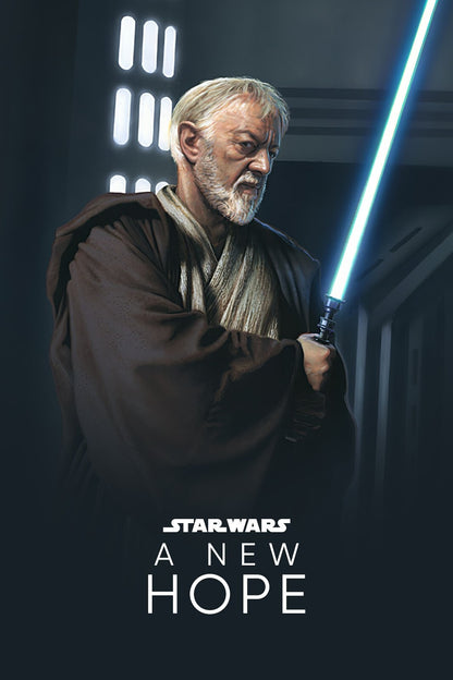 Star Wars A New Hope Movie Poster | Obi-Wan Kenobi with Blue Lightsaber - Movies & TV Poster