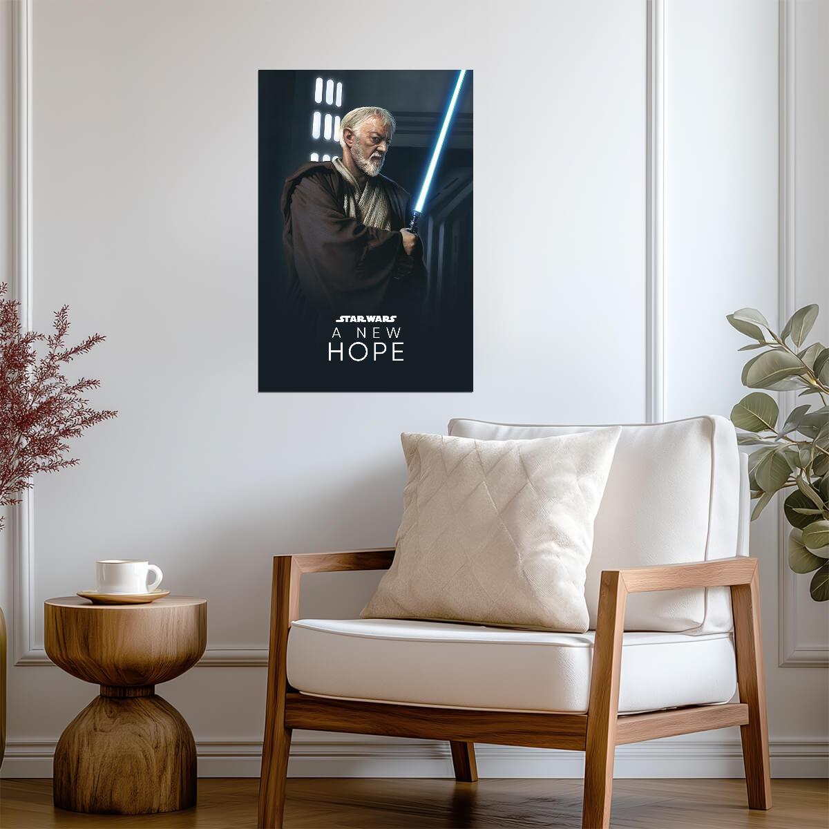 Star Wars A New Hope Movie Poster | Obi-Wan Kenobi with Blue Lightsaber - Movies & TV Poster
