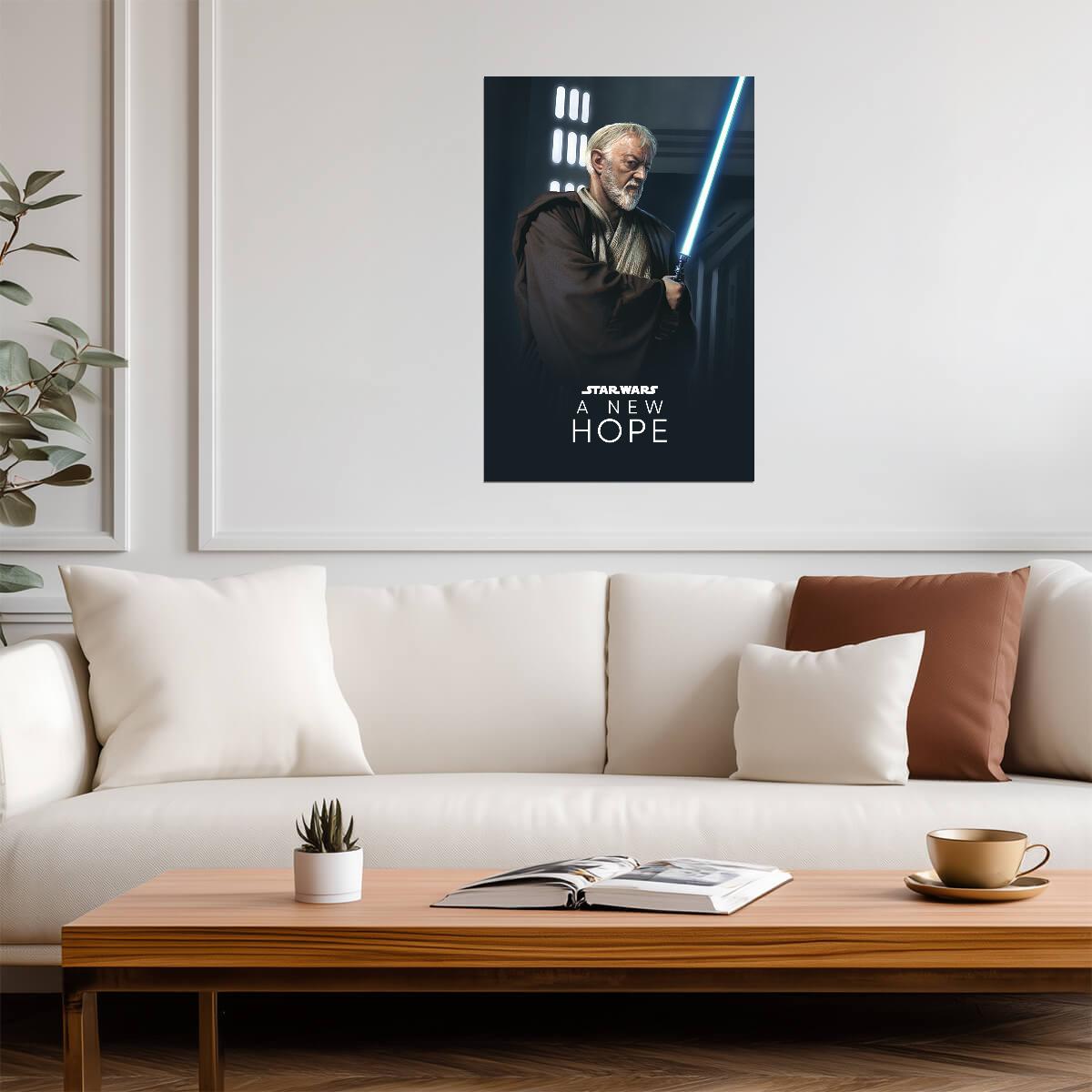 Star Wars A New Hope Movie Poster | Obi-Wan Kenobi with Blue Lightsaber - Movies & TV Poster