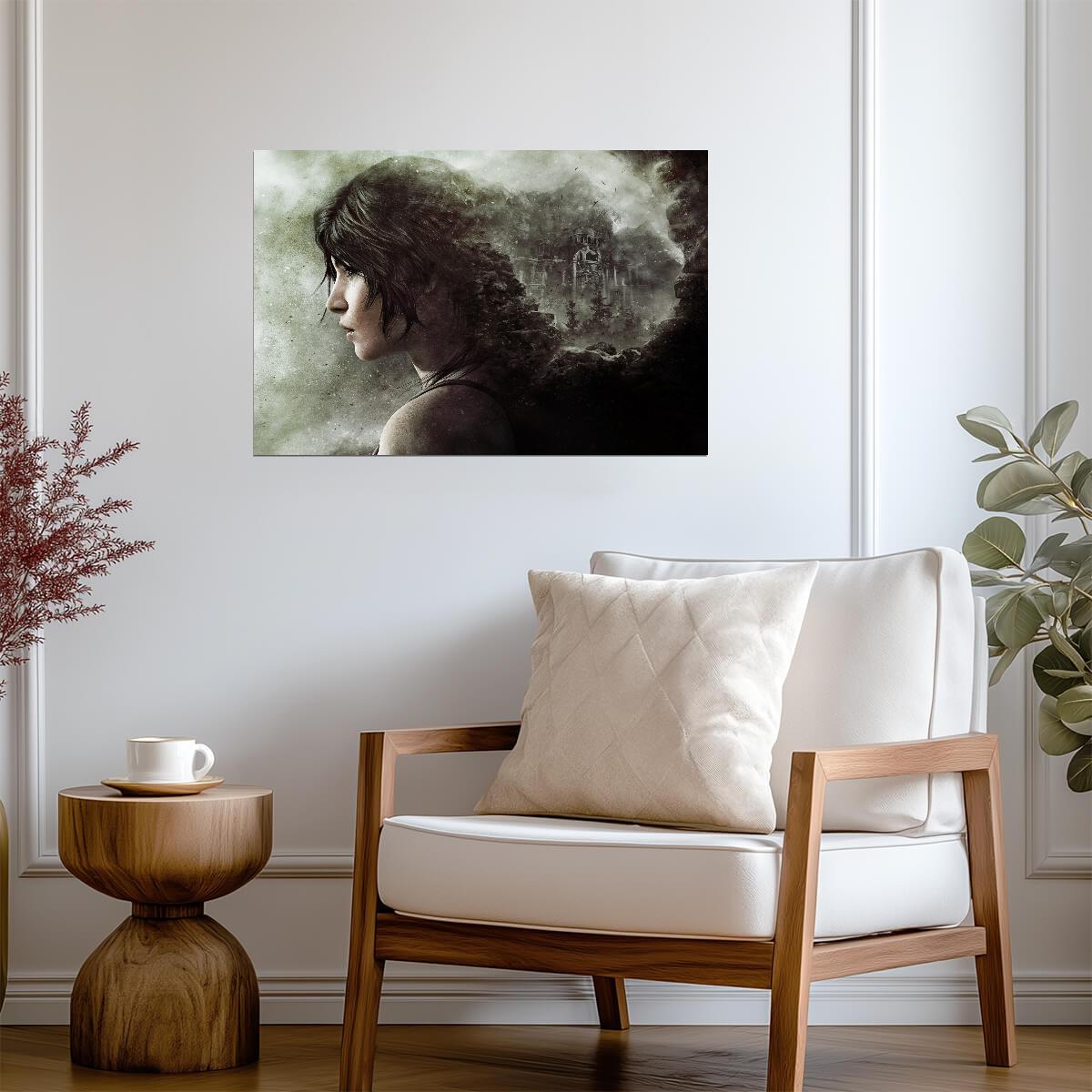 Rise of the Tomb Raider Poster | Lara Croft in Profile | Forest Double Exposure Art - Video Games Poster