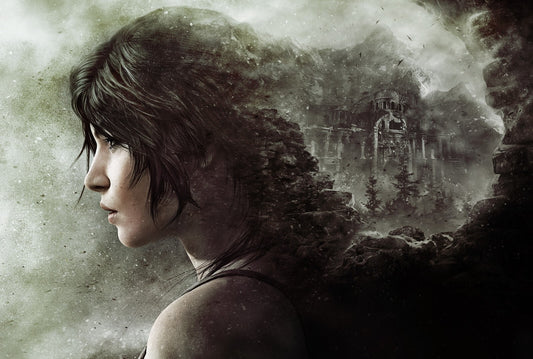 Rise of the Tomb Raider Poster | Lara Croft in Profile | Forest Double Exposure Art - Video Games Poster