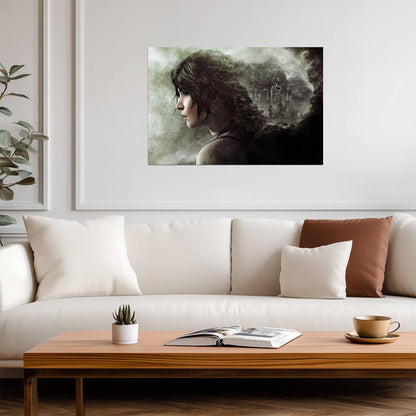 Rise of the Tomb Raider Poster | Lara Croft in Profile | Forest Double Exposure Art - Video Games Poster