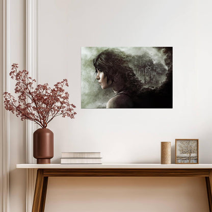 Rise of the Tomb Raider Poster | Lara Croft in Profile | Forest Double Exposure Art - Video Games Poster