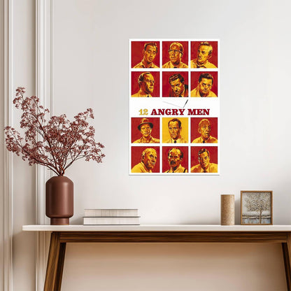 12 Angry Men Poster | Jury Portrait Grid | Red and Gold Movie Print - Movies & TV Poster