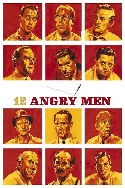 12 Angry Men Poster | Jury Portrait Grid | Red and Gold Movie Print - Movies & TV Poster