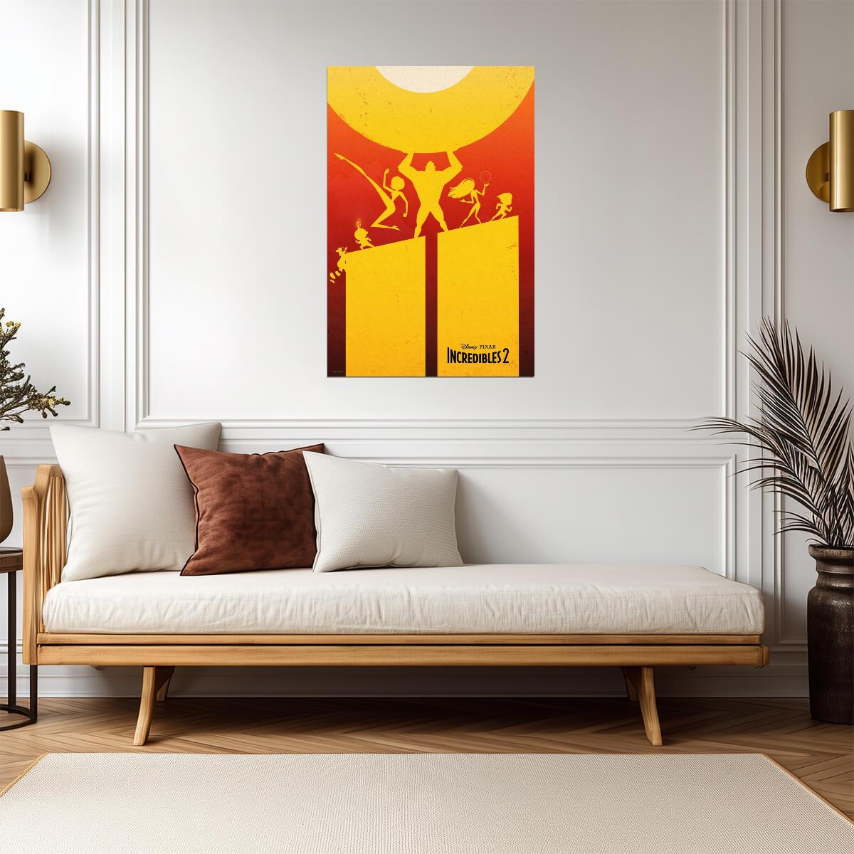 Incredibles 2 Movie Poster | Yellow Silhouette Graphic - Movies & TV Poster