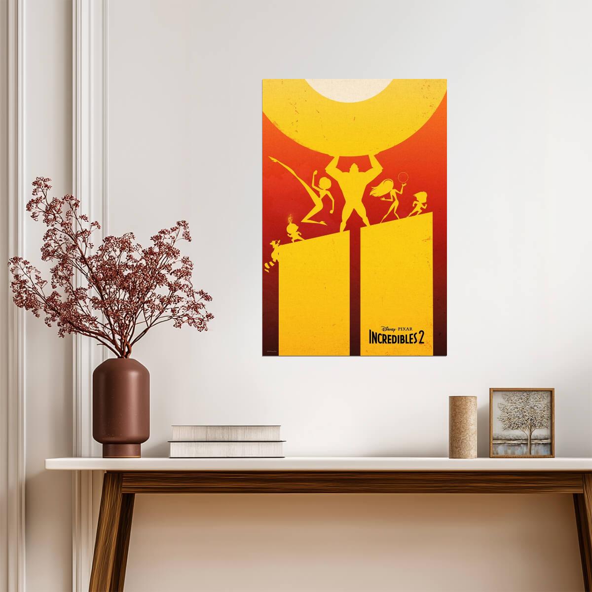 Incredibles 2 Movie Poster | Yellow Silhouette Graphic - Movies & TV Poster