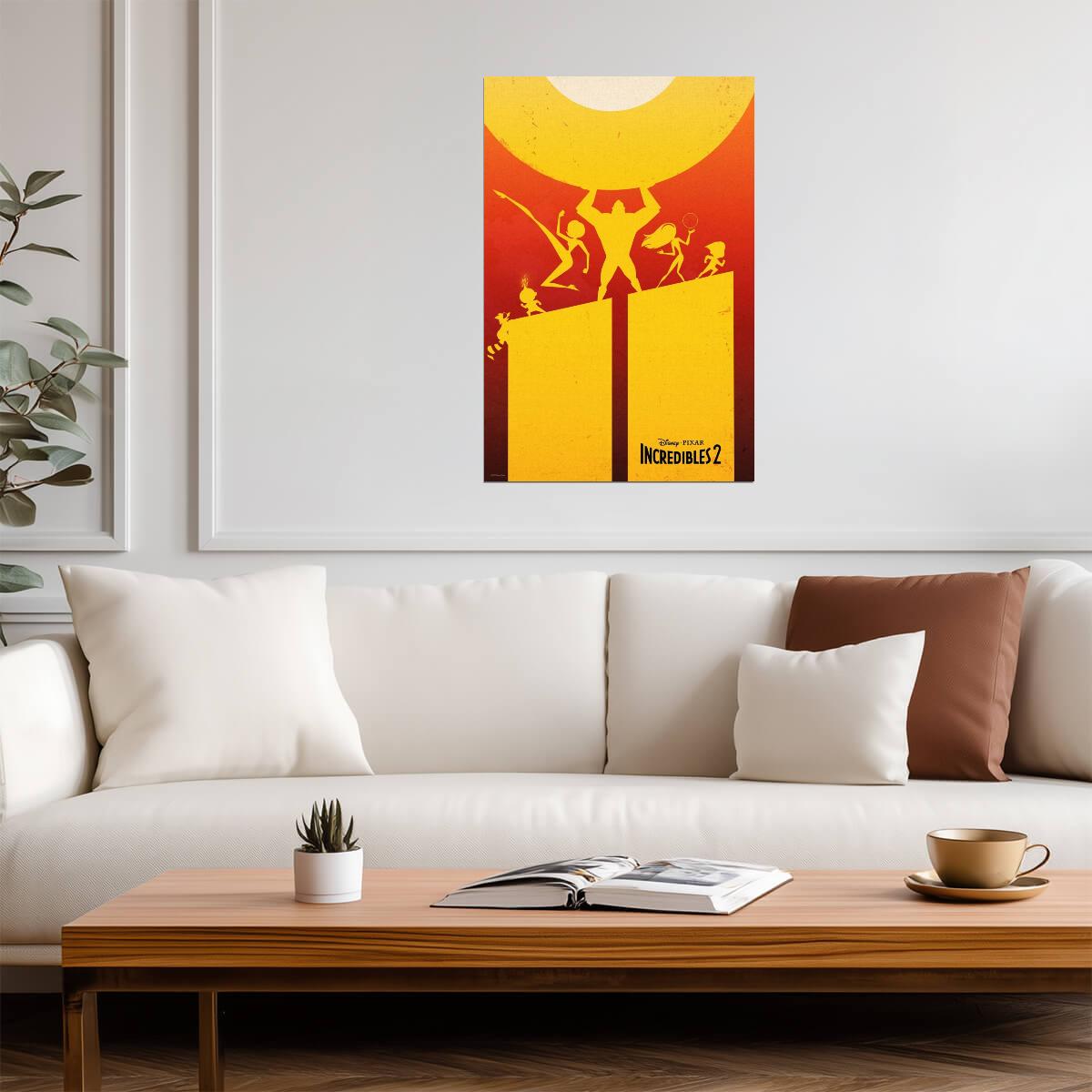 Incredibles 2 Movie Poster | Yellow Silhouette Graphic - Movies & TV Poster