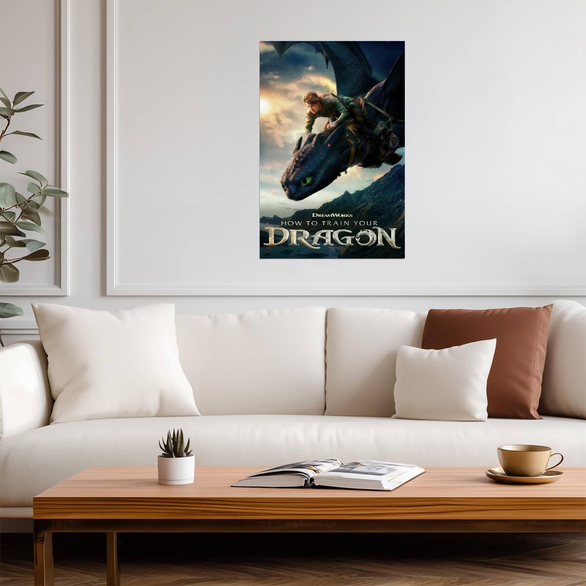 How to Train Your Dragon 2025 Movie Poster | Hiccup Leaning over Toothless - Movies & TV Poster