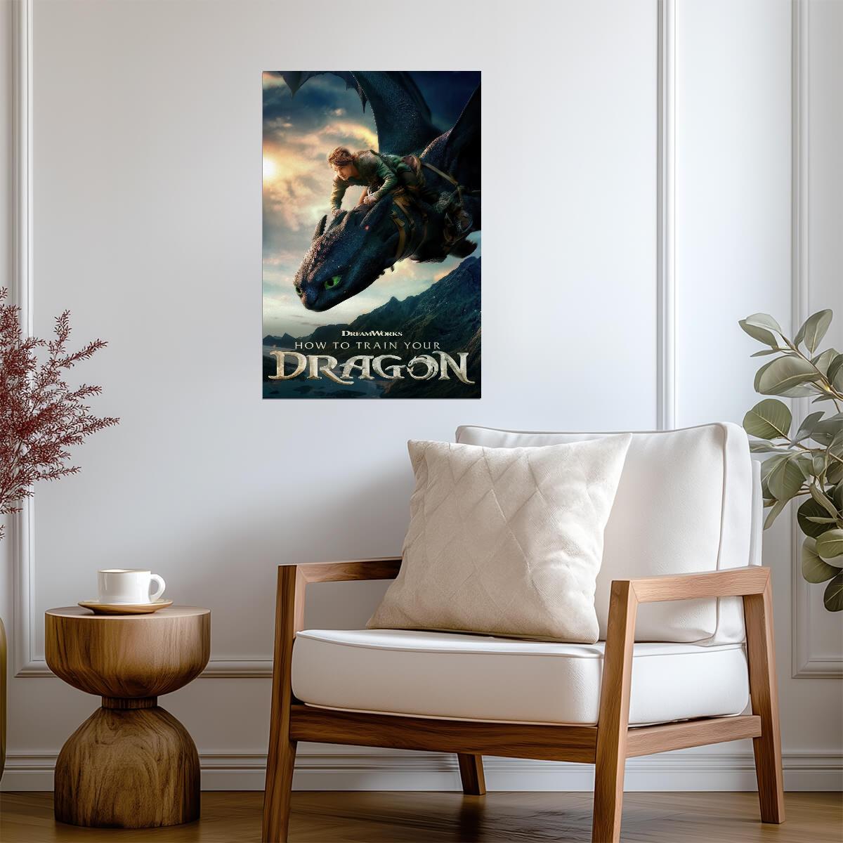 How to Train Your Dragon 2025 Movie Poster | Hiccup Leaning over Toothless - Movies & TV Poster
