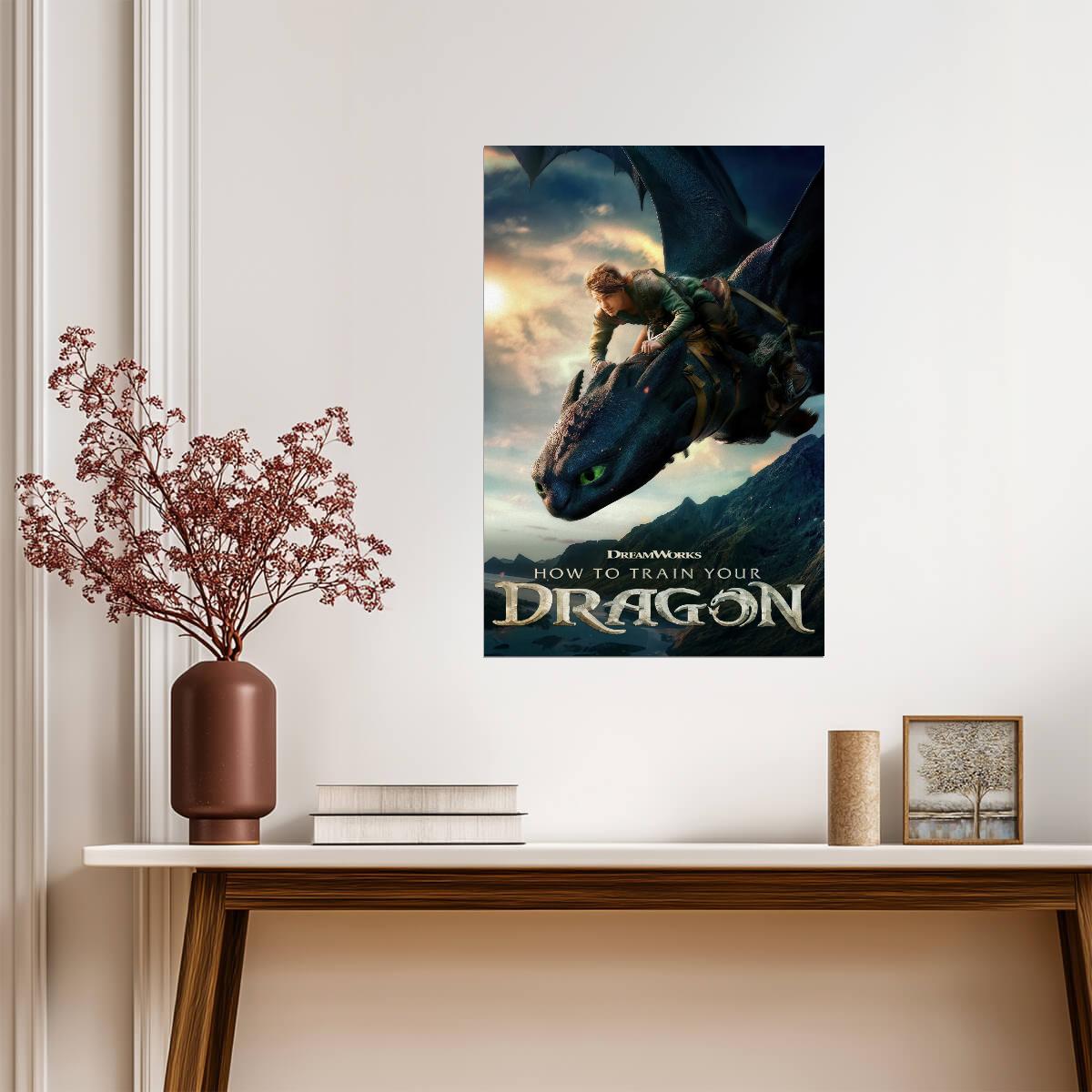 How to Train Your Dragon 2025 Movie Poster | Hiccup Leaning over Toothless - Movies & TV Poster