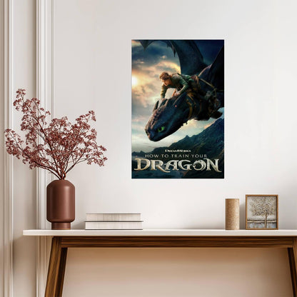 How to Train Your Dragon 2025 Movie Poster | Hiccup Leaning over Toothless - Movies & TV Poster