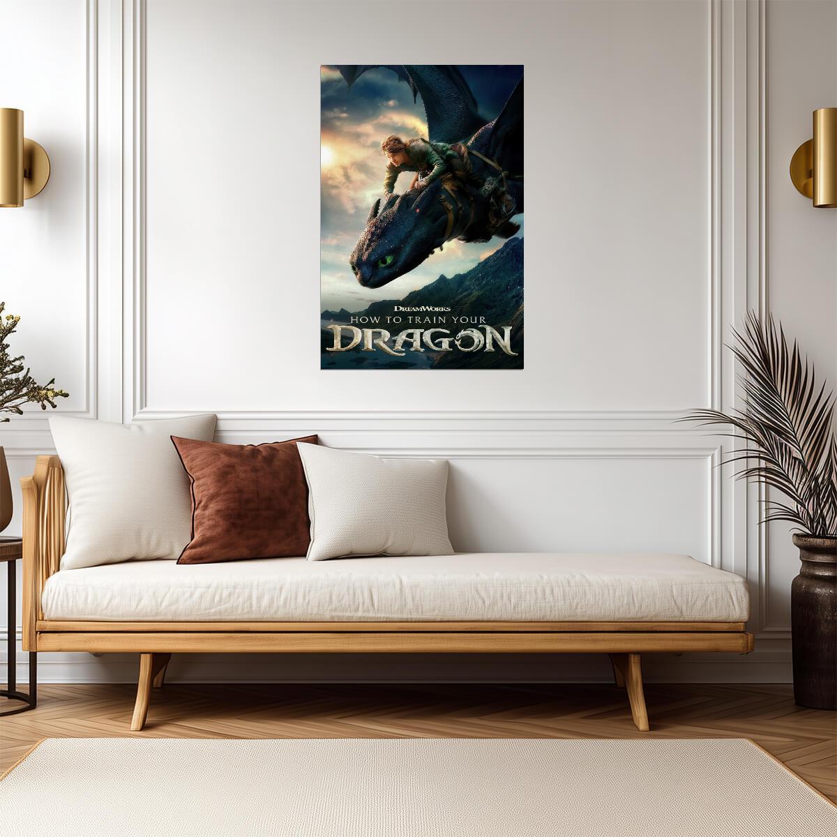 How to Train Your Dragon 2025 Movie Poster | Hiccup Leaning over Toothless - Movies & TV Poster
