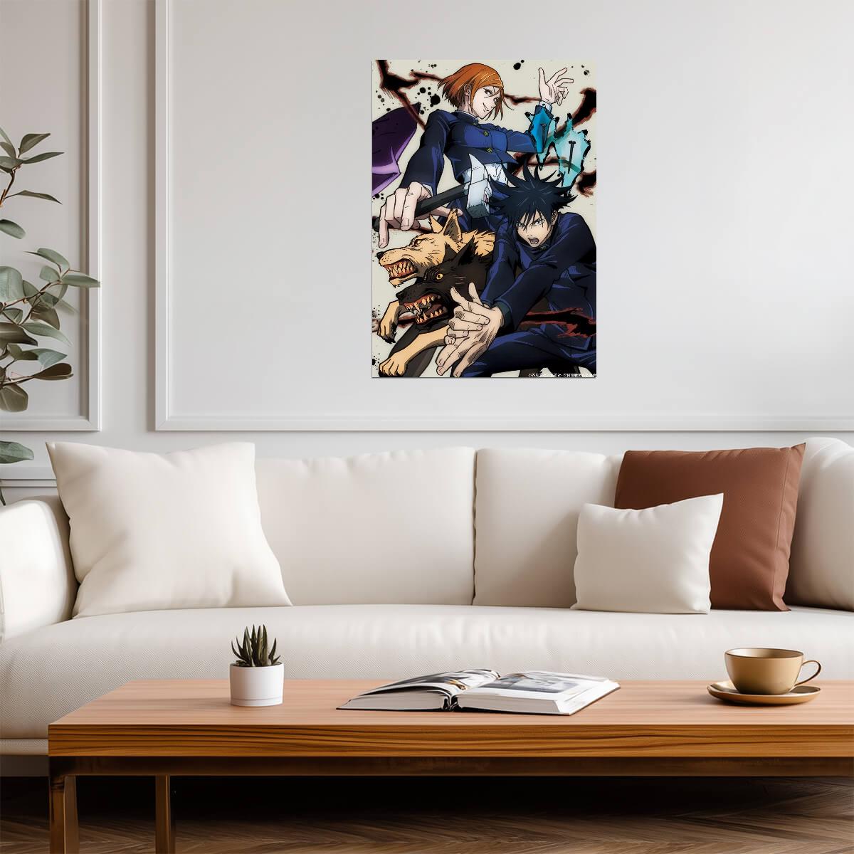 Jujutsu Kaisen Poster | Yuji, Megumi and Nobara | Divine Dogs Illustration - Anime Poster