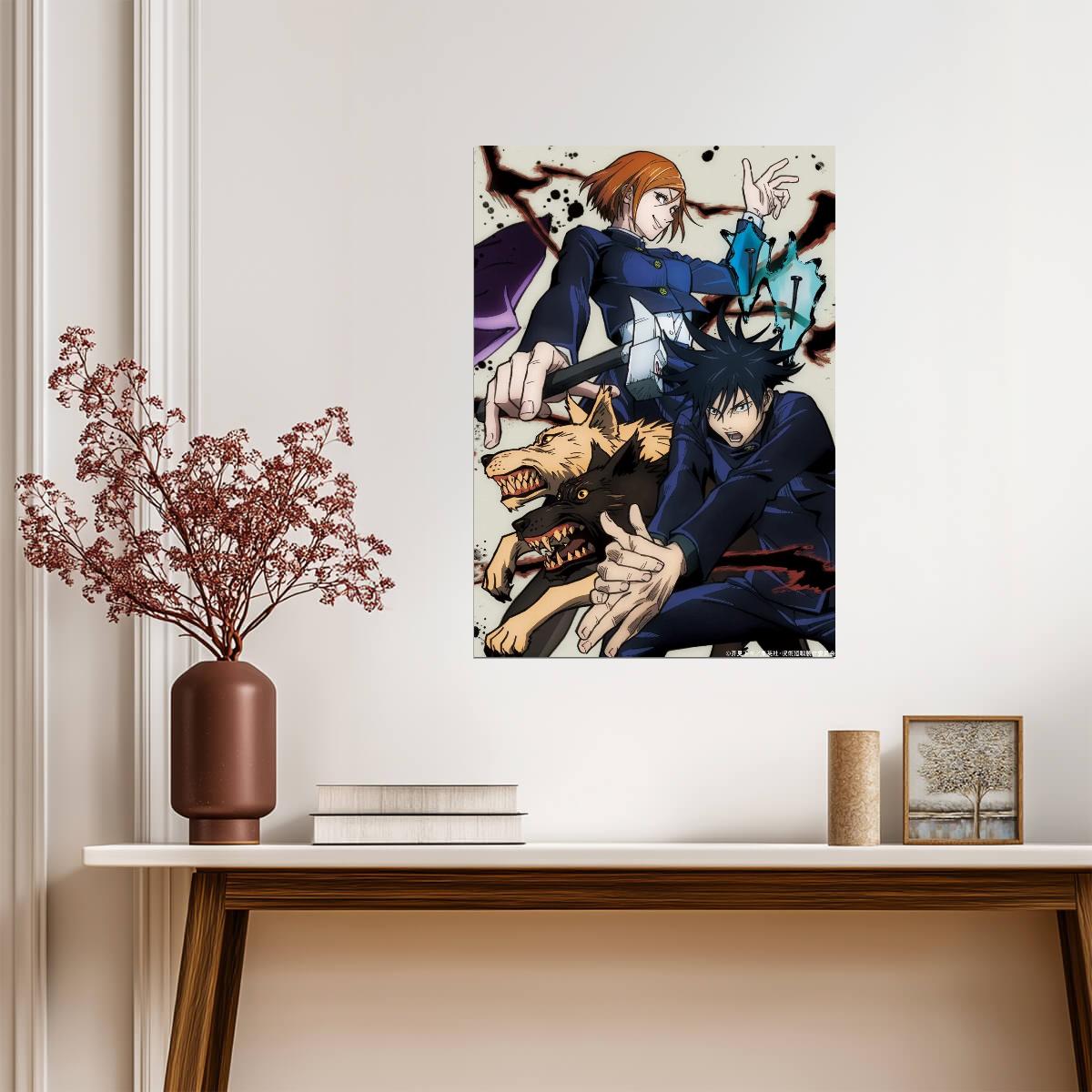 Jujutsu Kaisen Poster | Yuji, Megumi and Nobara | Divine Dogs Illustration - Anime Poster