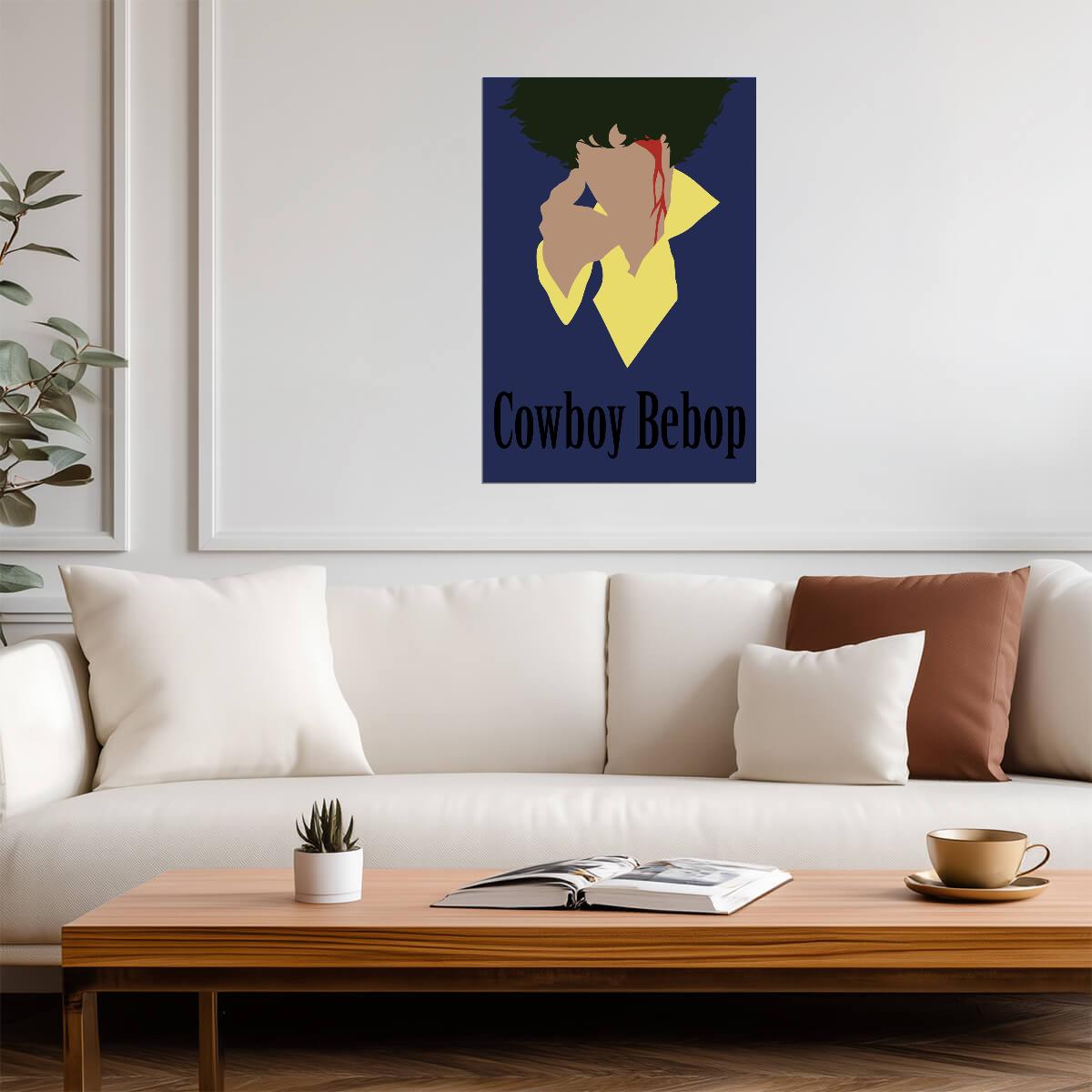 Cowboy Bebop Poster | Spike Spiegel Smoking | Minimalist Blue Portrait - Anime Poster