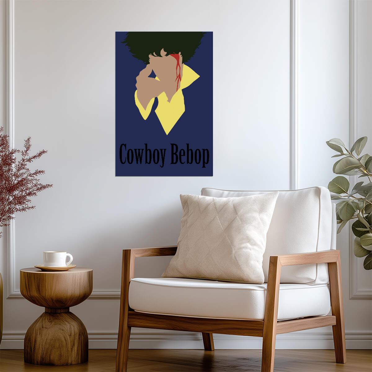 Cowboy Bebop Poster | Spike Spiegel Smoking | Minimalist Blue Portrait - Anime Poster