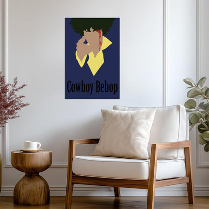 Cowboy Bebop Poster | Spike Spiegel Smoking | Minimalist Blue Portrait - Anime Poster