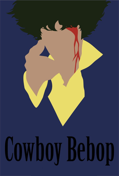 Cowboy Bebop Poster | Spike Spiegel Smoking | Minimalist Blue Portrait - Anime Poster