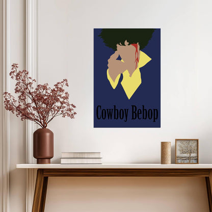 Cowboy Bebop Poster | Spike Spiegel Smoking | Minimalist Blue Portrait - Anime Poster