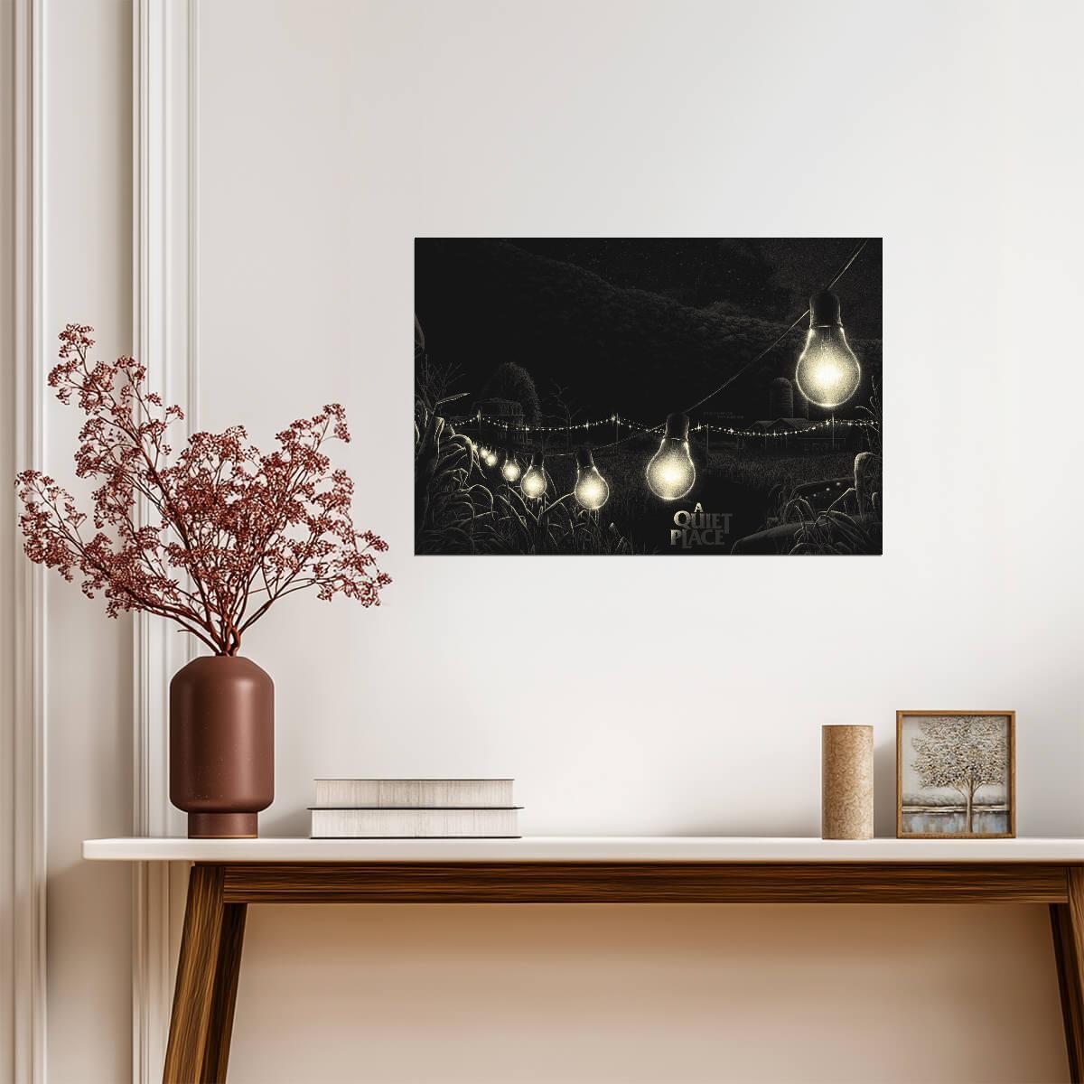 A Quiet Place Poster | Light Bulbs over the Cornfield Illustration - Movies & TV Poster