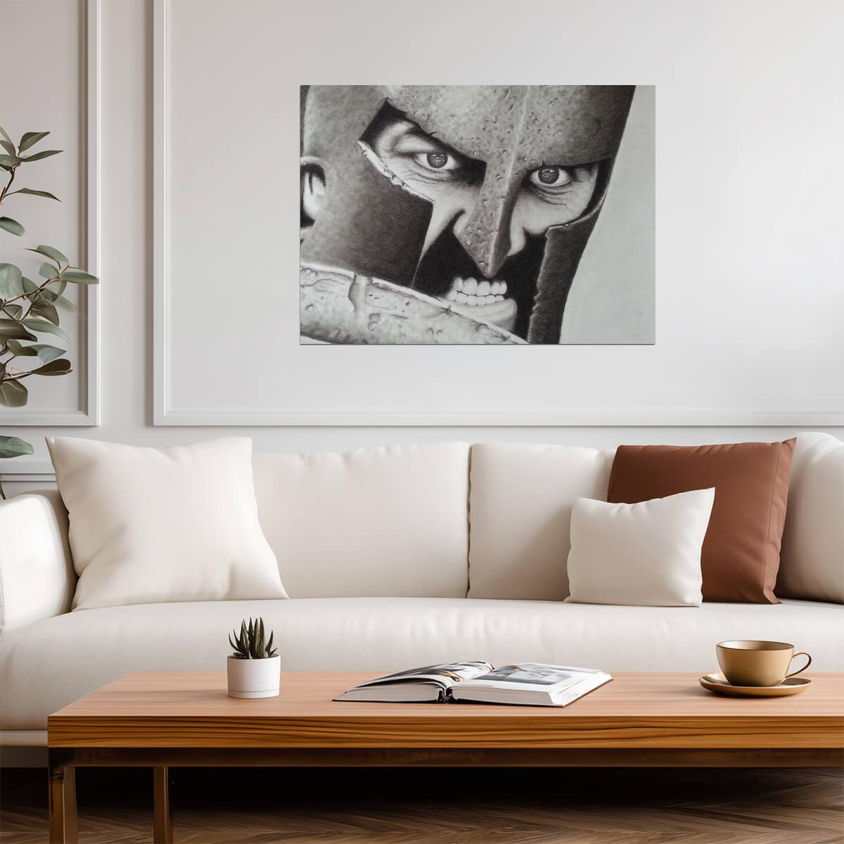 300 Leonidas Poster | Helmet Close-Up Pencil Portrait - Movies & TV Poster