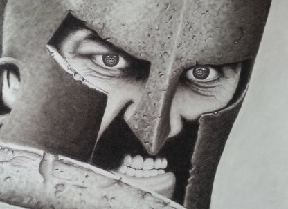 300 Leonidas Poster | Helmet Close-Up Pencil Portrait - Movies & TV Poster
