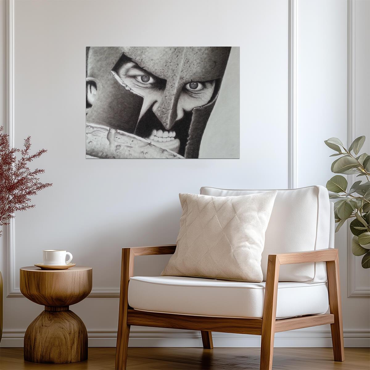 300 Leonidas Poster | Helmet Close-Up Pencil Portrait - Movies & TV Poster