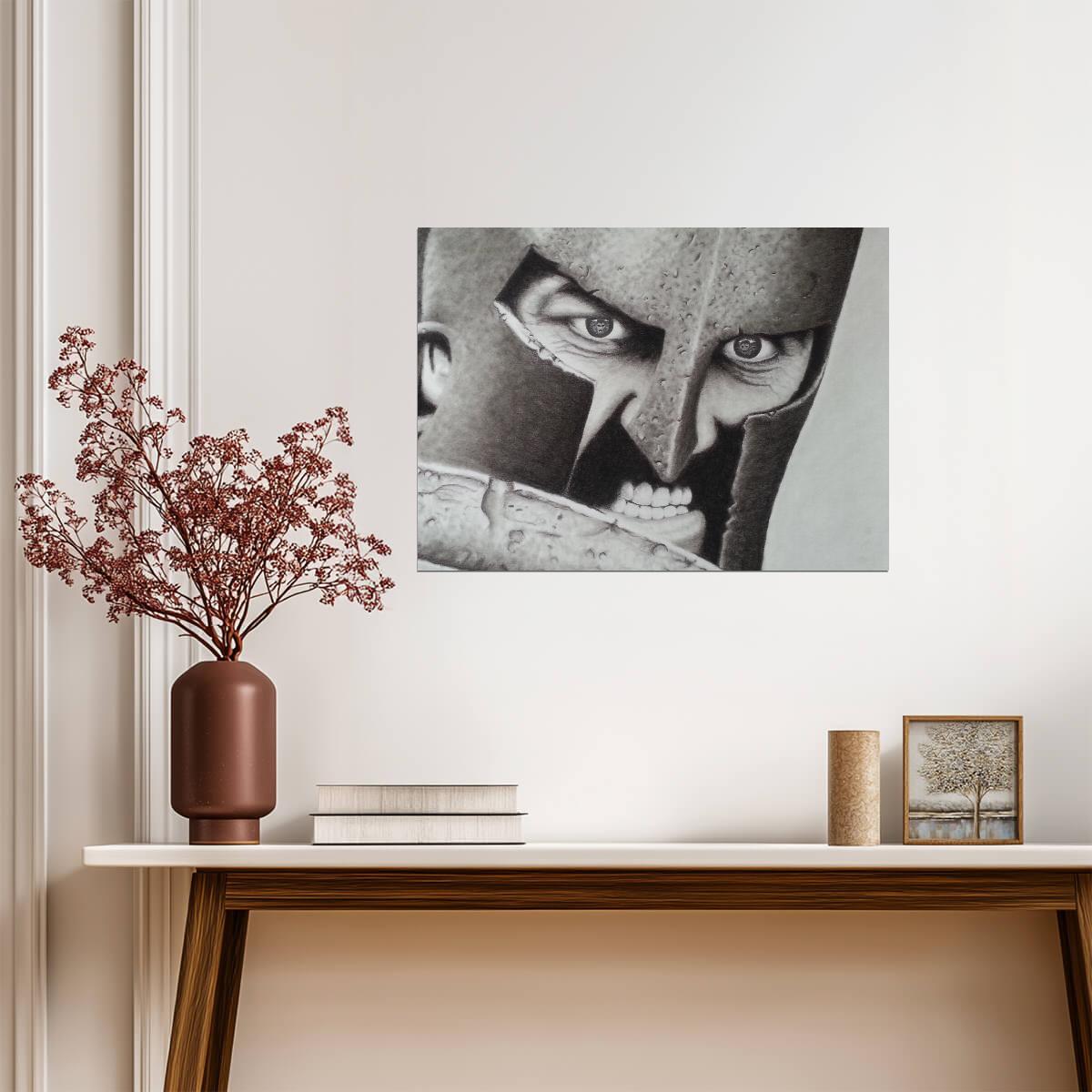 300 Leonidas Poster | Helmet Close-Up Pencil Portrait - Movies & TV Poster