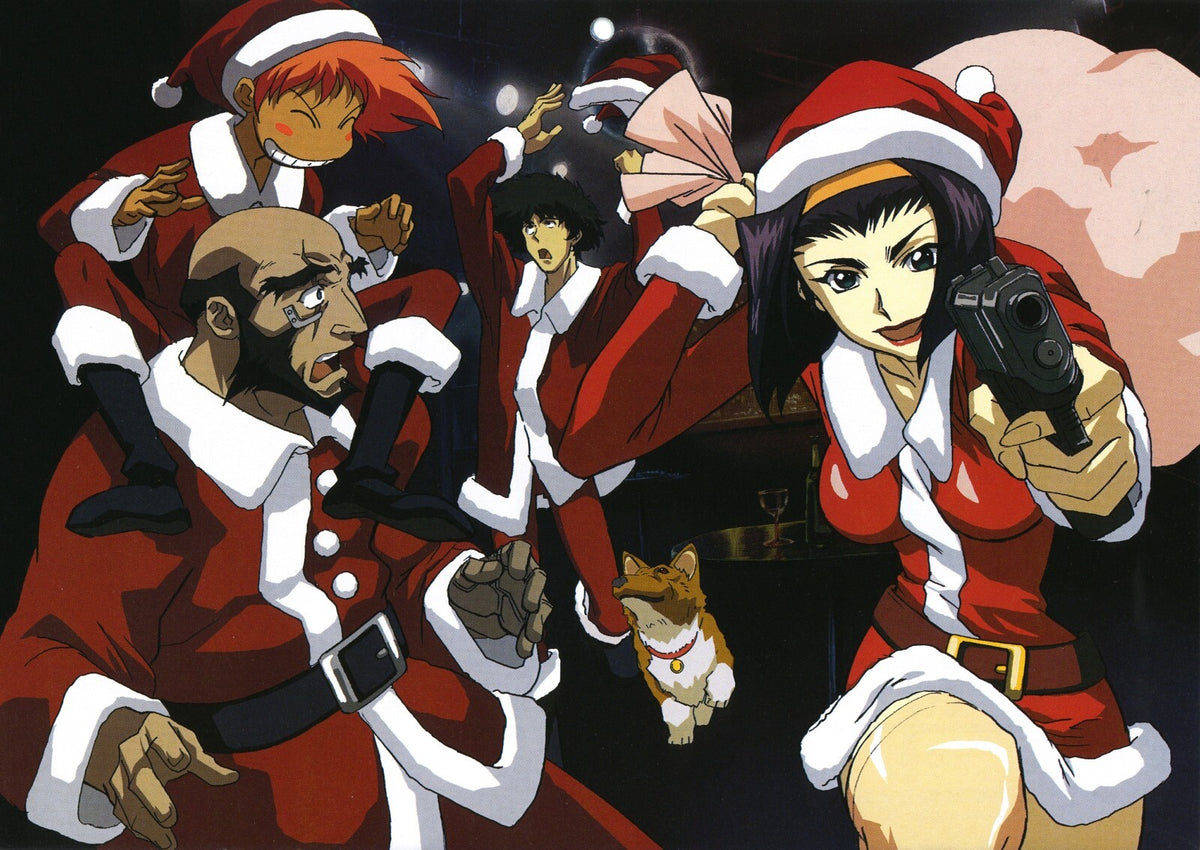 Cowboy Bebop Christmas Poster | Spike, Faye and the Crew in Santa Suits - Anime Poster