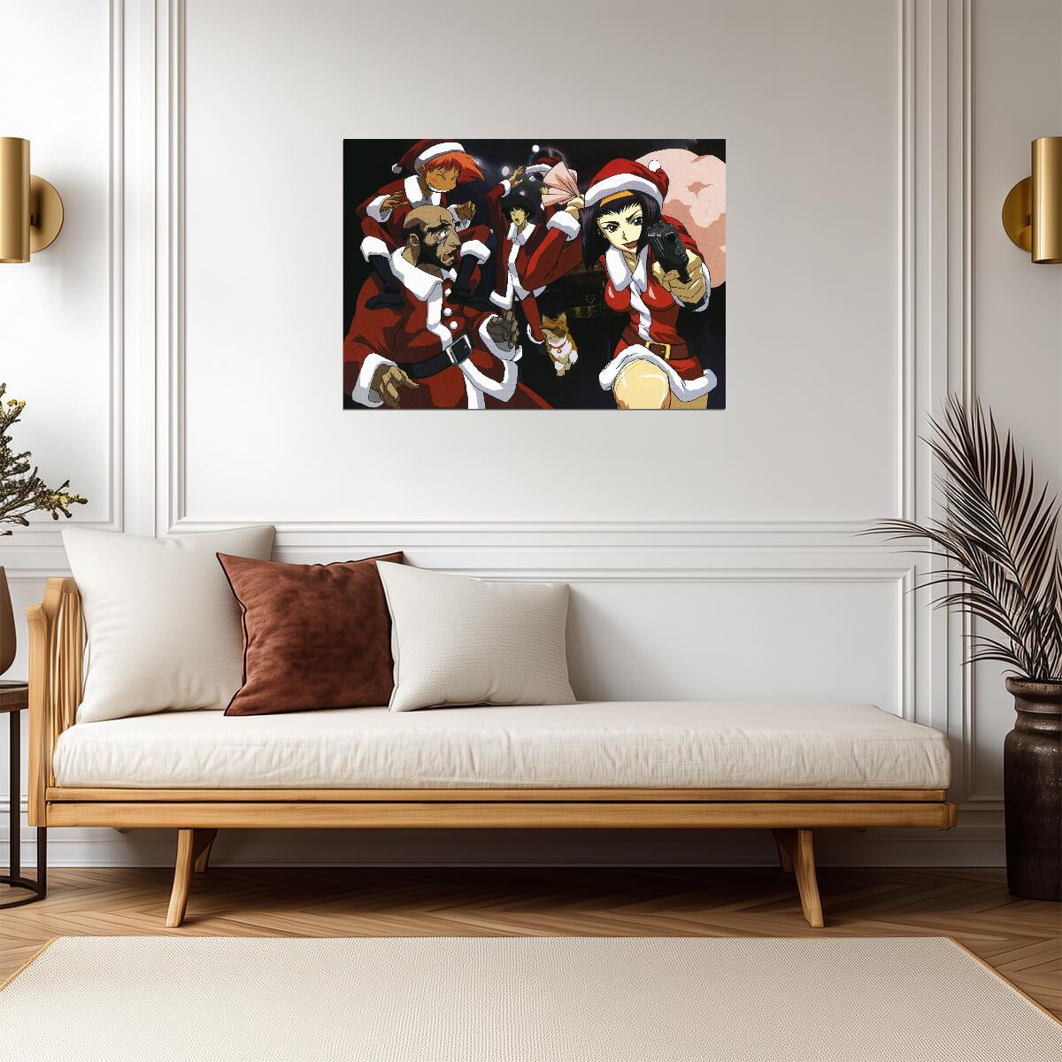 Cowboy Bebop Christmas Poster | Spike, Faye and the Crew in Santa Suits - Anime Poster