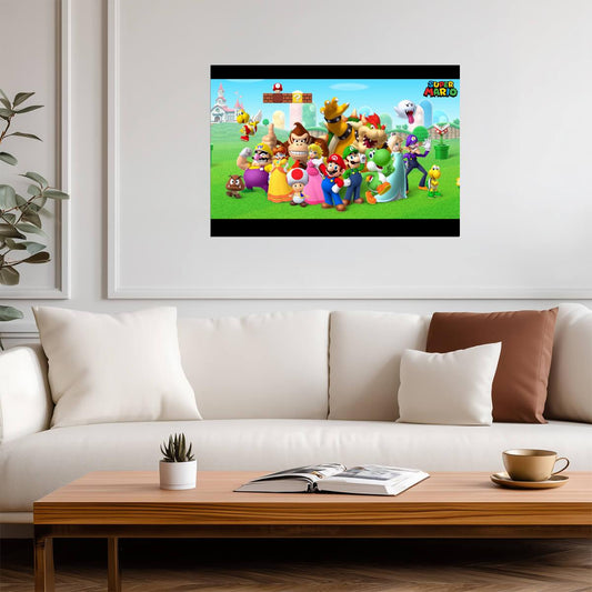 Super Mario Poster | Mario, Luigi, Peach and Friends in the Mushroom Kingdom - Video Games Poster