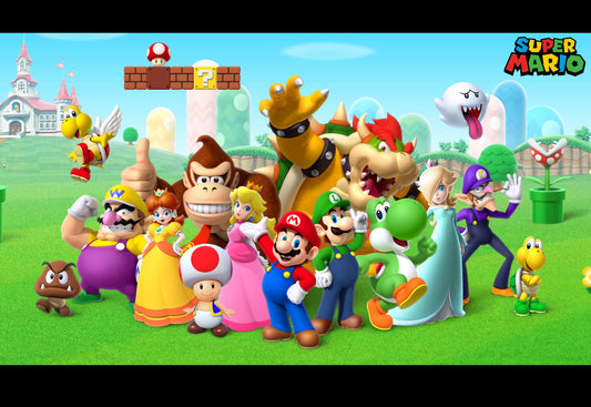 Super Mario Poster | Mario, Luigi, Peach and Friends in the Mushroom Kingdom - Video Games Poster