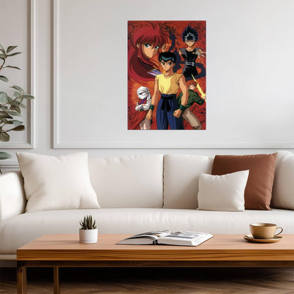 Yu Yu Hakusho Anime Poster | Yusuke, Kurama and Hiei | Red Portrait Collage - Anime Poster